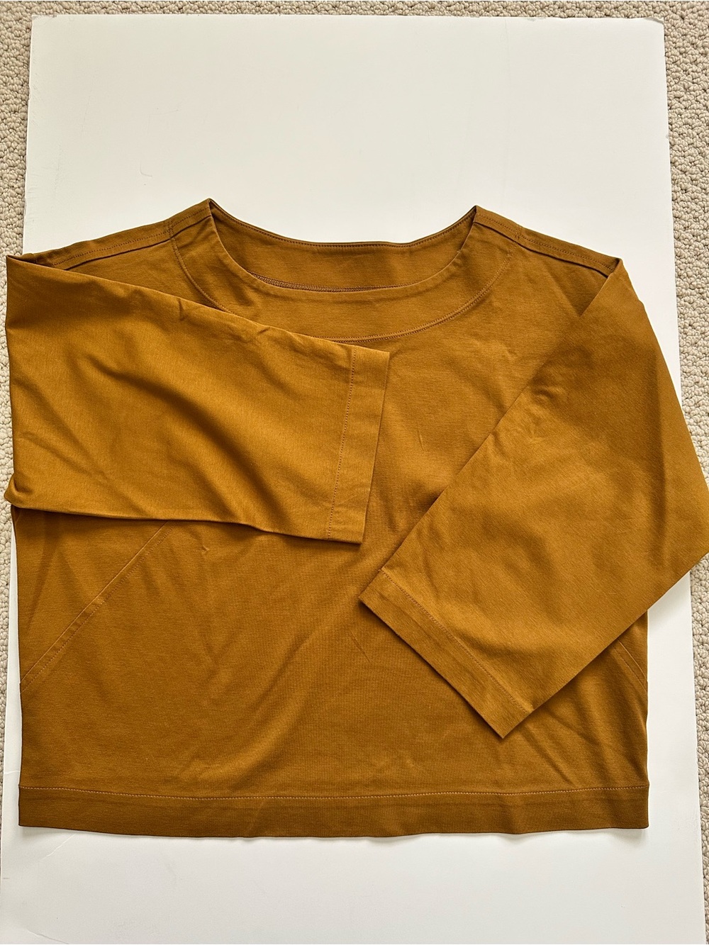 Everlane Mustard Boxy 3/4 Sleeve combed cotton Tee